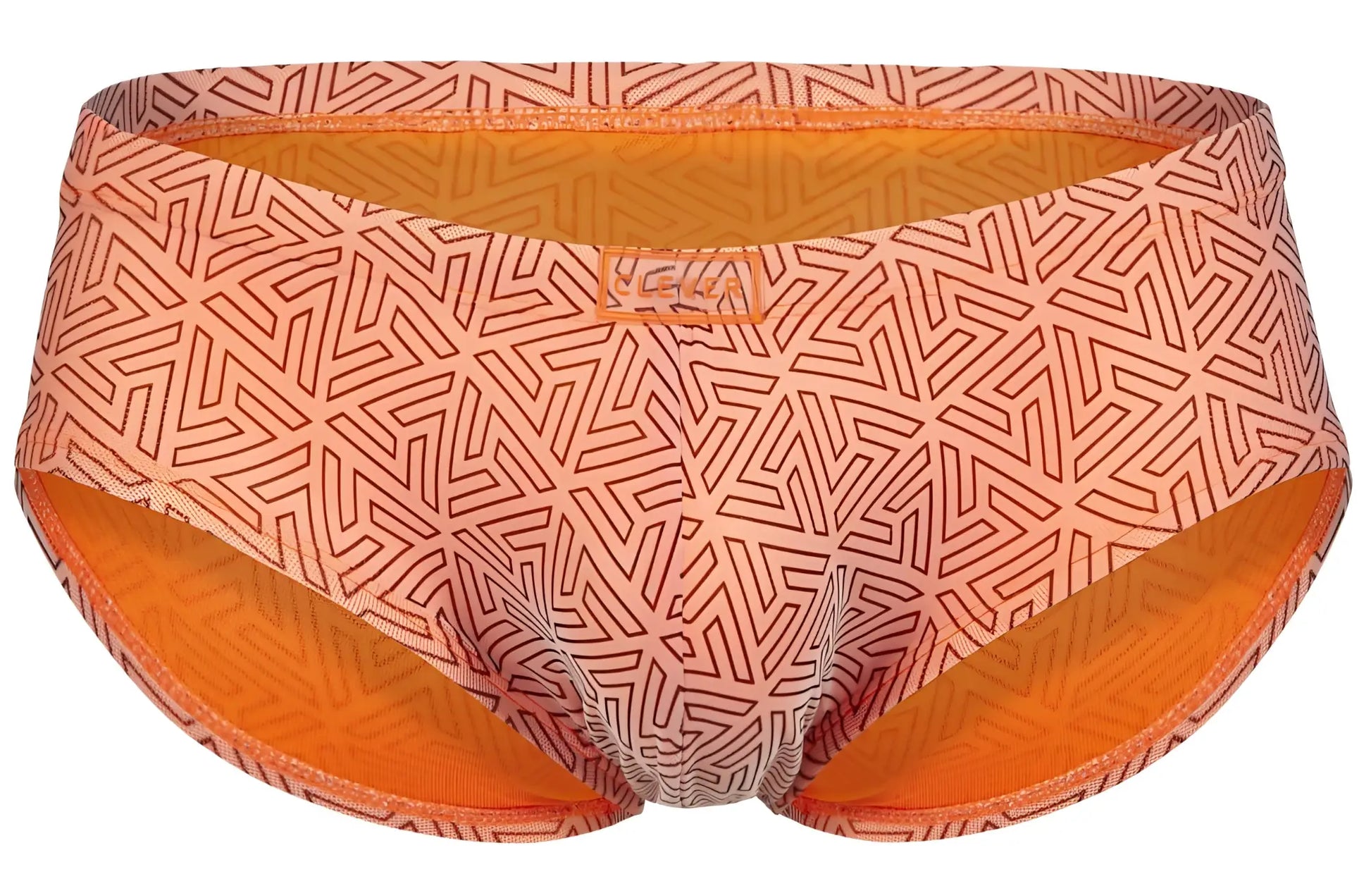 Clever 2017 neon briefs color orange swim trunks with orange and peach geometric pattern and orange inner lining