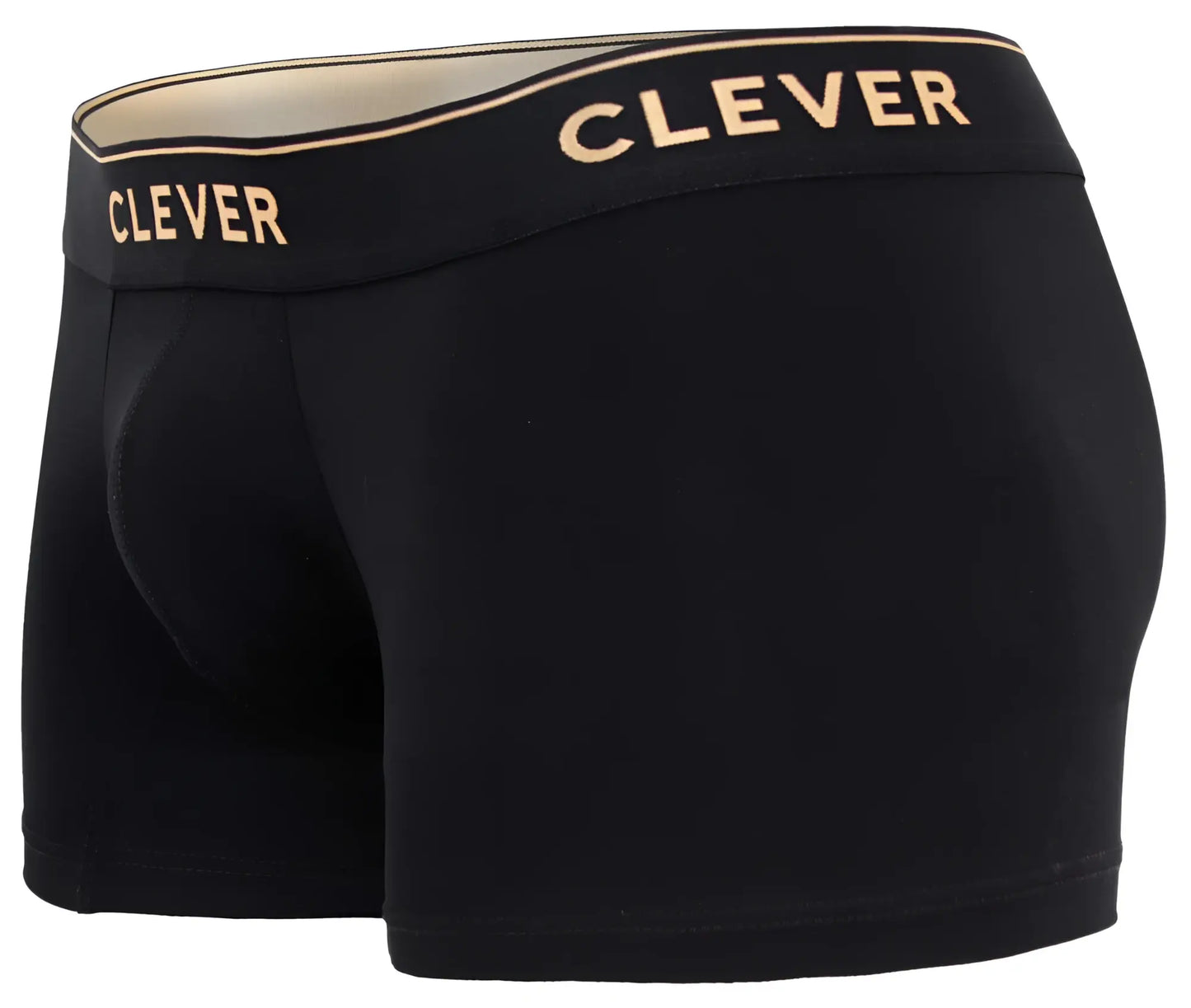 Black boxer briefs with a gold clever logo on the waistband from the clever 2026 valladolid trunks color black collection