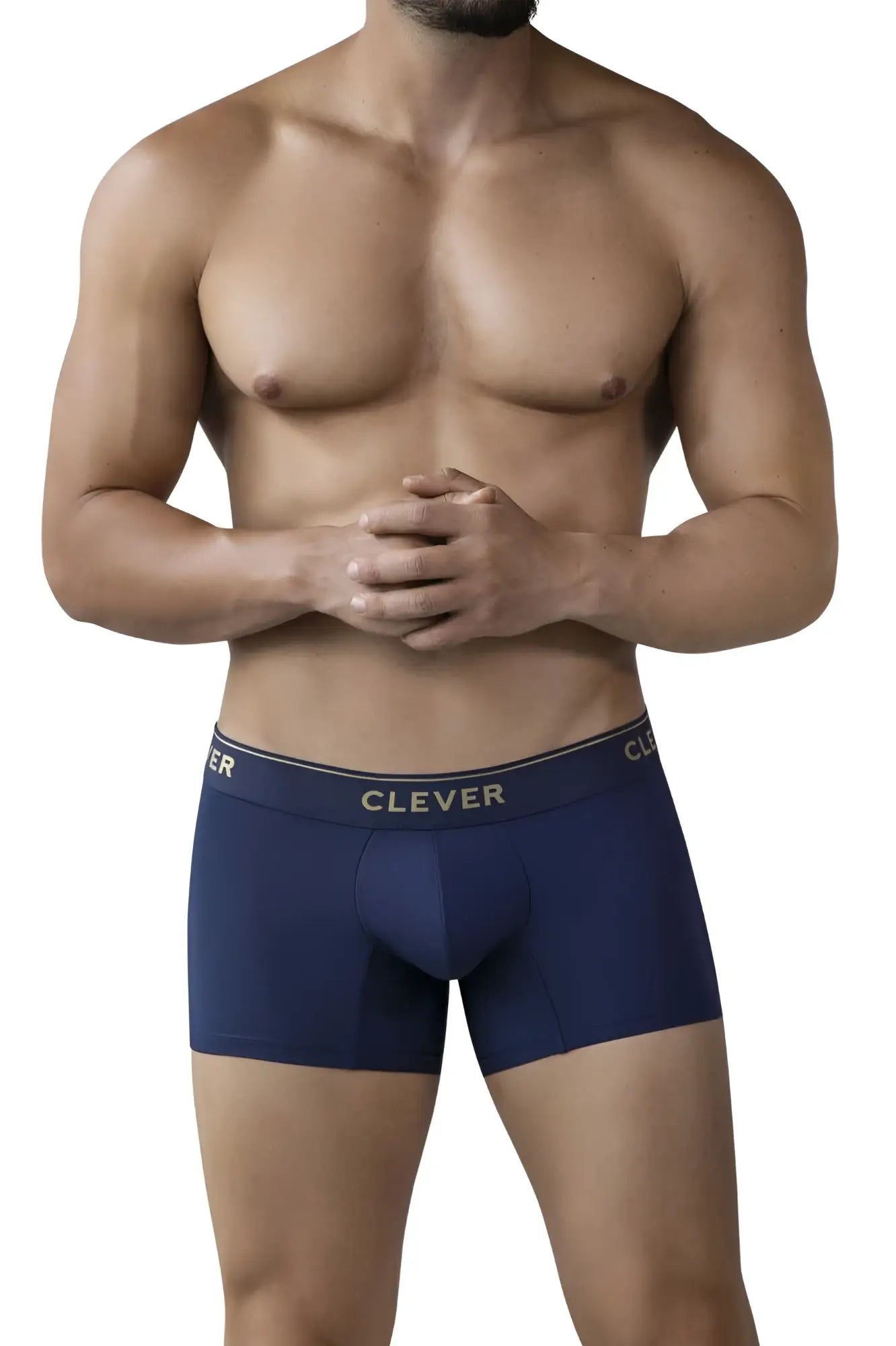 Navy blue Clever 2026 Valladolid trunks with gold Clever logo waistband made of soft breathable fabric