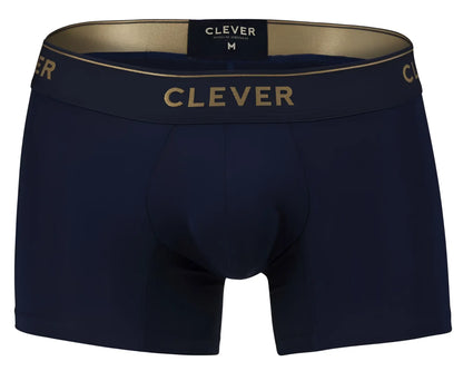 Navy blue Clever 2026 Valladolid trunks with gold Clever waistband branding designed for comfortable support