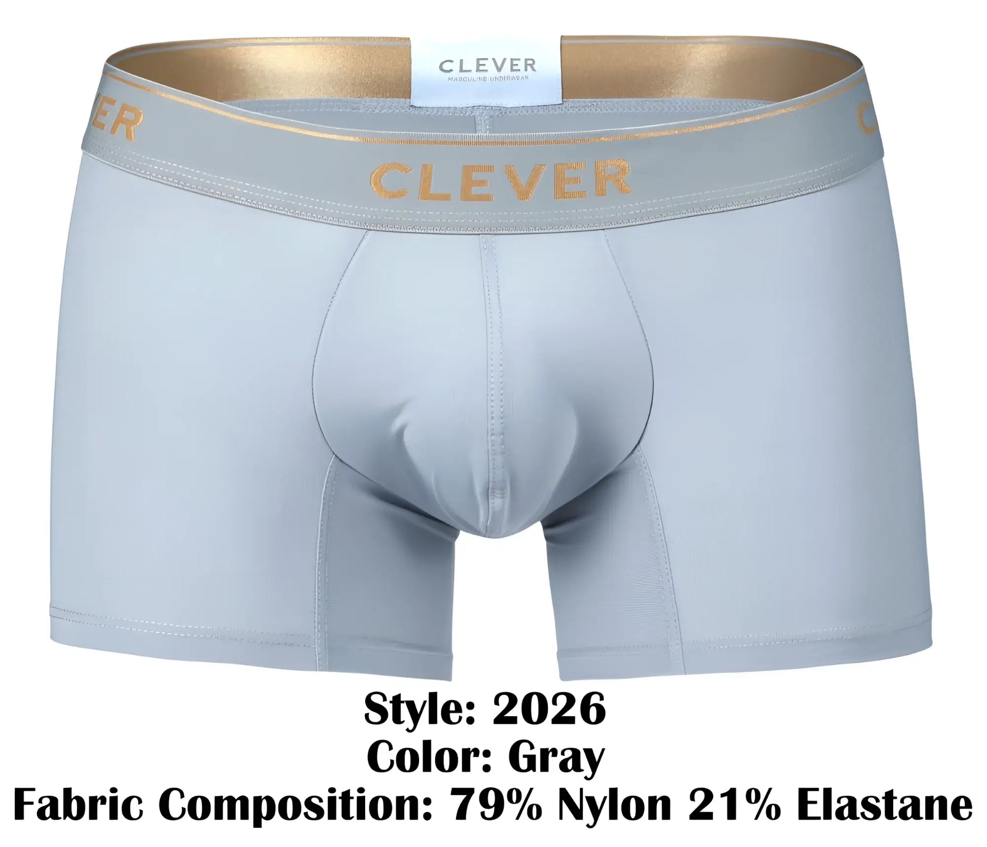 Gray clever 2026 valladolid trunks boxer briefs with gold-trimmed waistband and matching gold embroidery