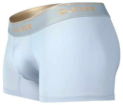 Light blue clever 2026 valladolid trunks with gold-trimmed waistband and clever brand name in gold lettering