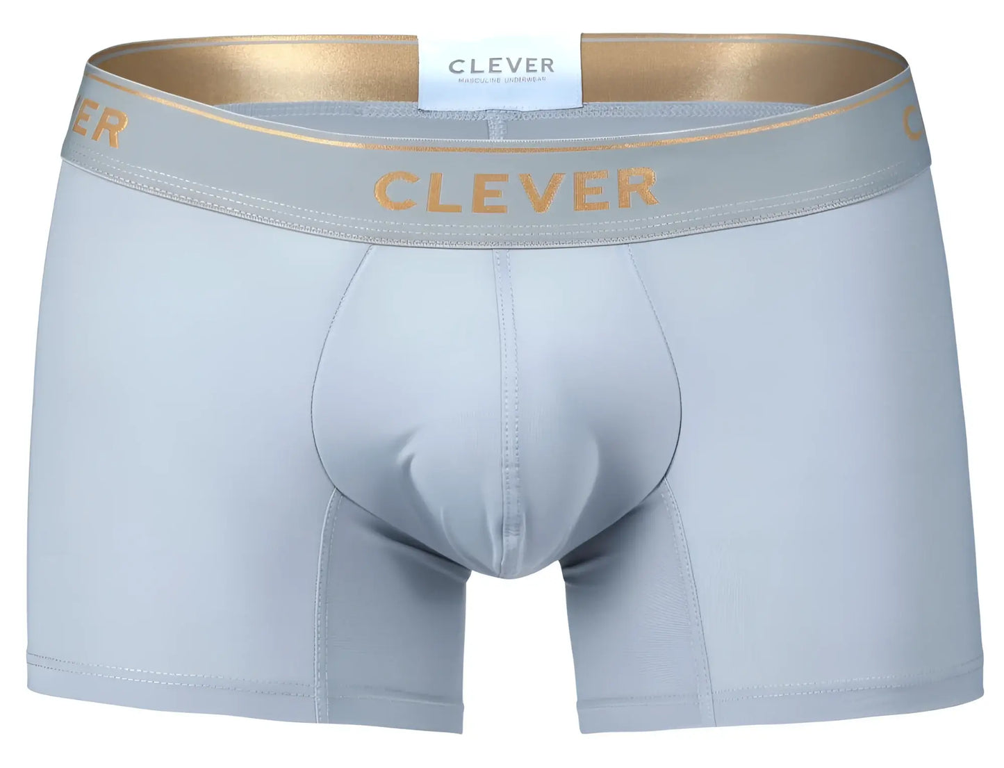 Light gray clever 2026 valladolid trunks boxer briefs with gold trim waistband and clever brand lettering in gold