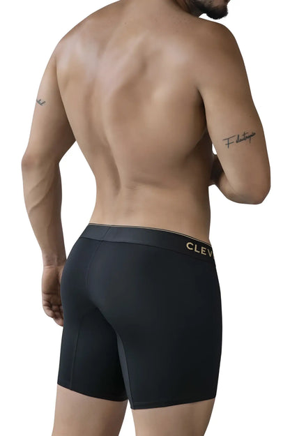 Black cleva brand men’s boxer briefs with sleek form-fitting design and gold lettering on waistband vallenadolid 2027