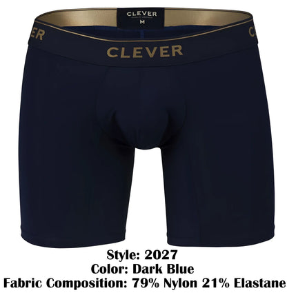 Dark blue clever 2027 valladolid boxer briefs with gold trim and branded gold waistband for comfortable wear