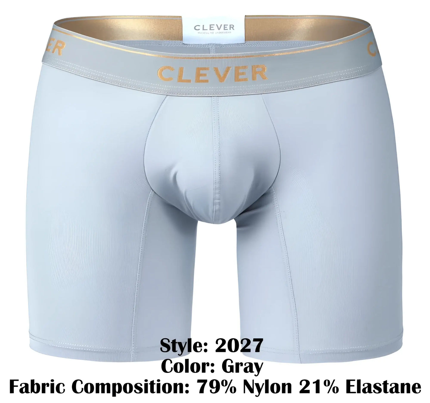 Gray clever 2027 valladolid boxer briefs with gold-trimmed waistband made of 79% nylon and 21% elastane