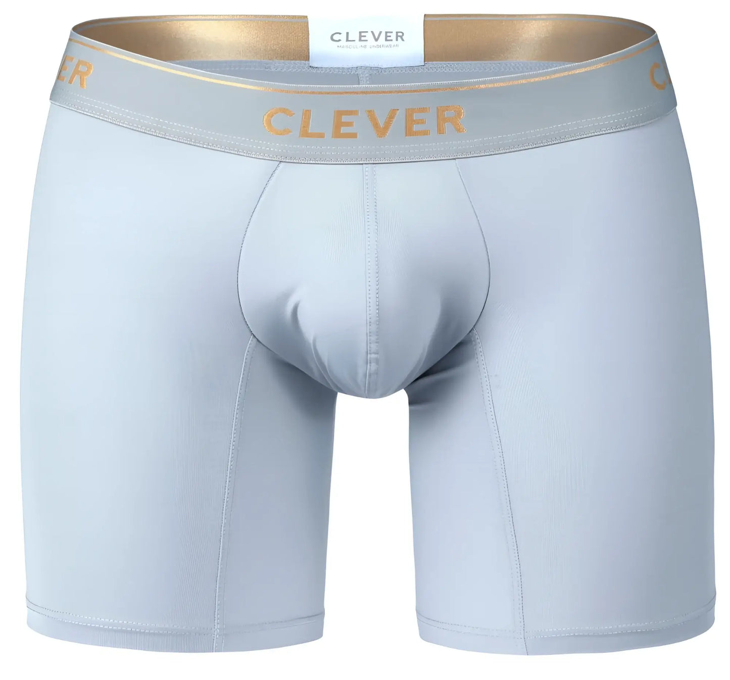 Light gray clever 2027 valladolid boxer briefs with gold-trimmed waistband and matching gold lettering