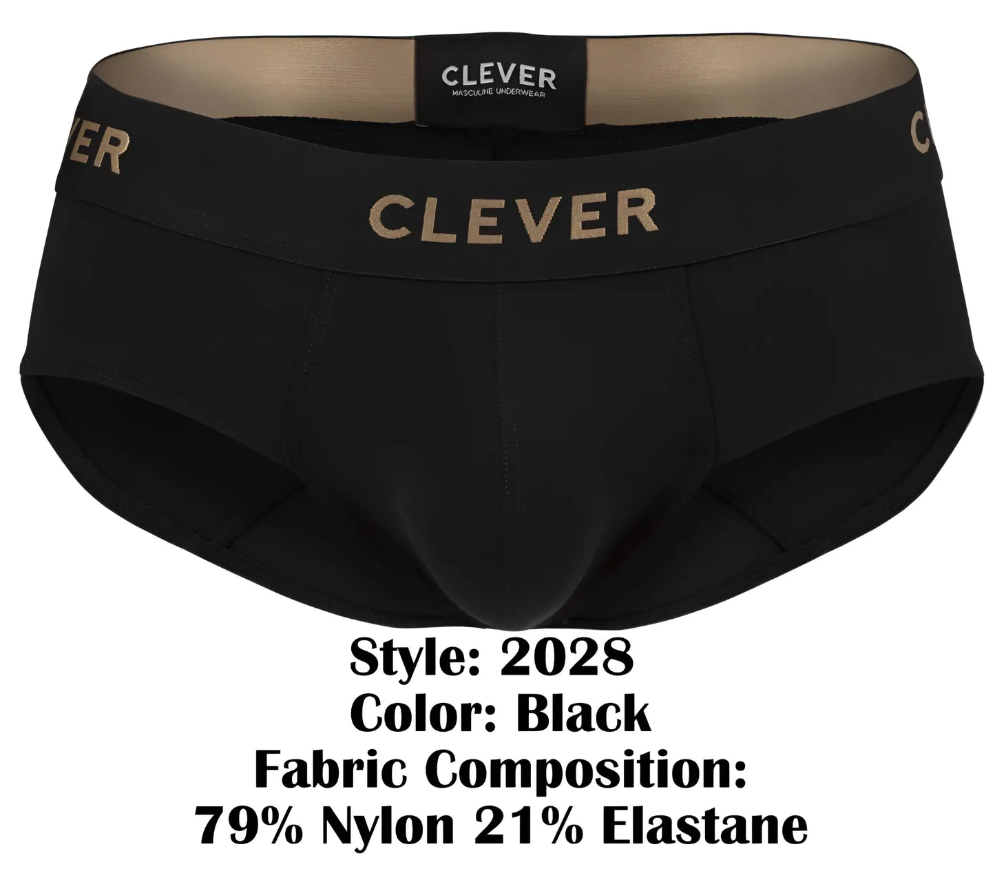 Black clever 2028 Valladolid briefs with gold lettering on waistband made for comfort and style