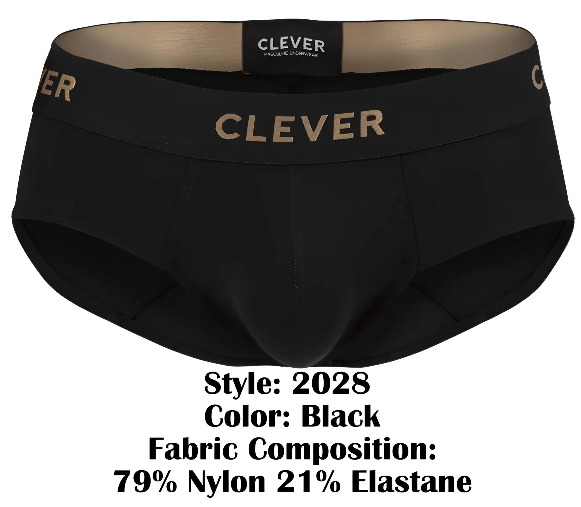 Black clever 2028 Valladolid briefs with gold lettering on waistband made for comfort and style