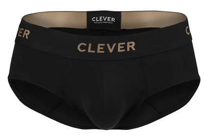 Black clever 2028 valladolid briefs with gold branding on waistband and matching label in front view