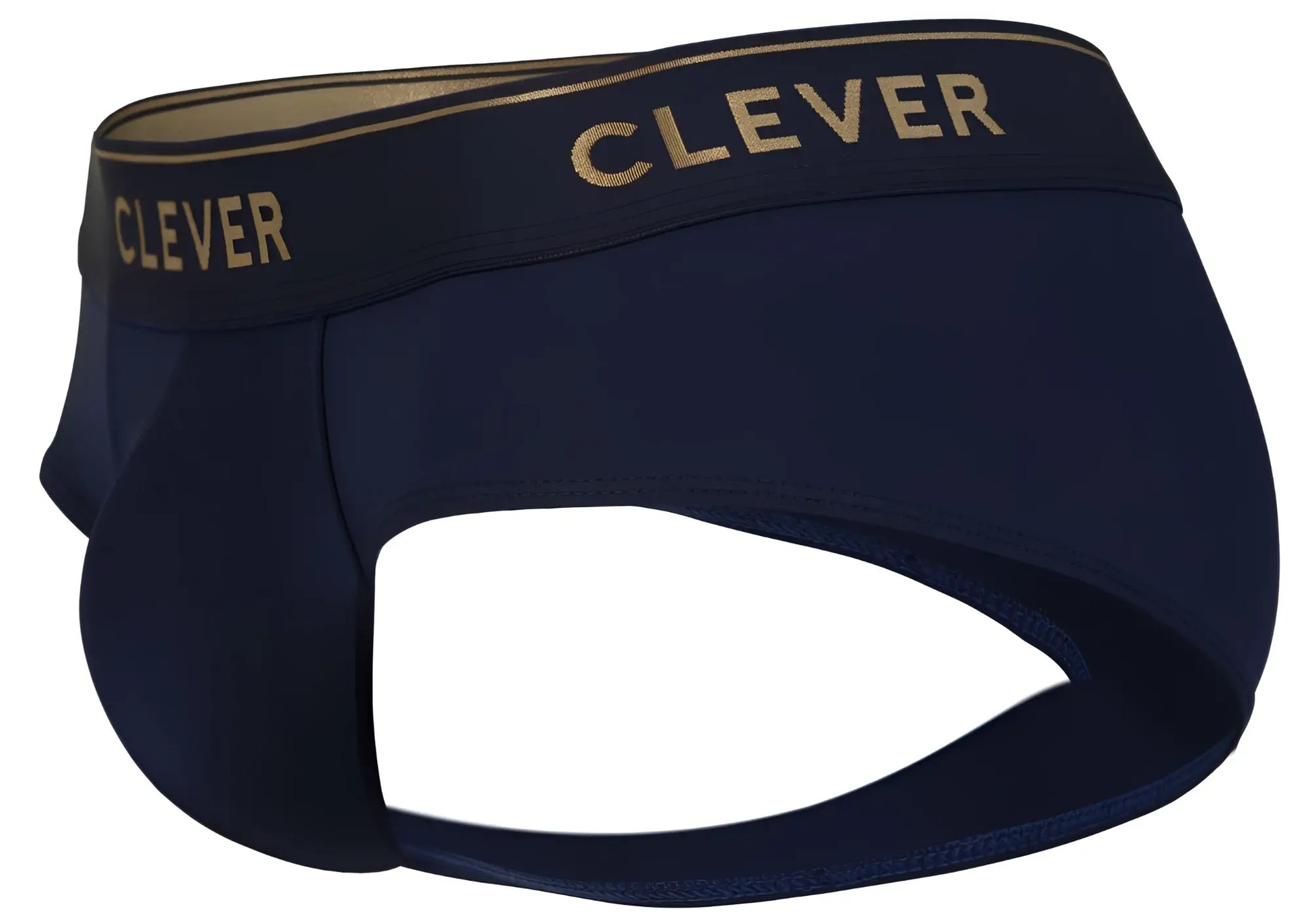 Navy blue cotton briefs with gold clever branding on the waistband from clever 2028 valladolid briefs collection