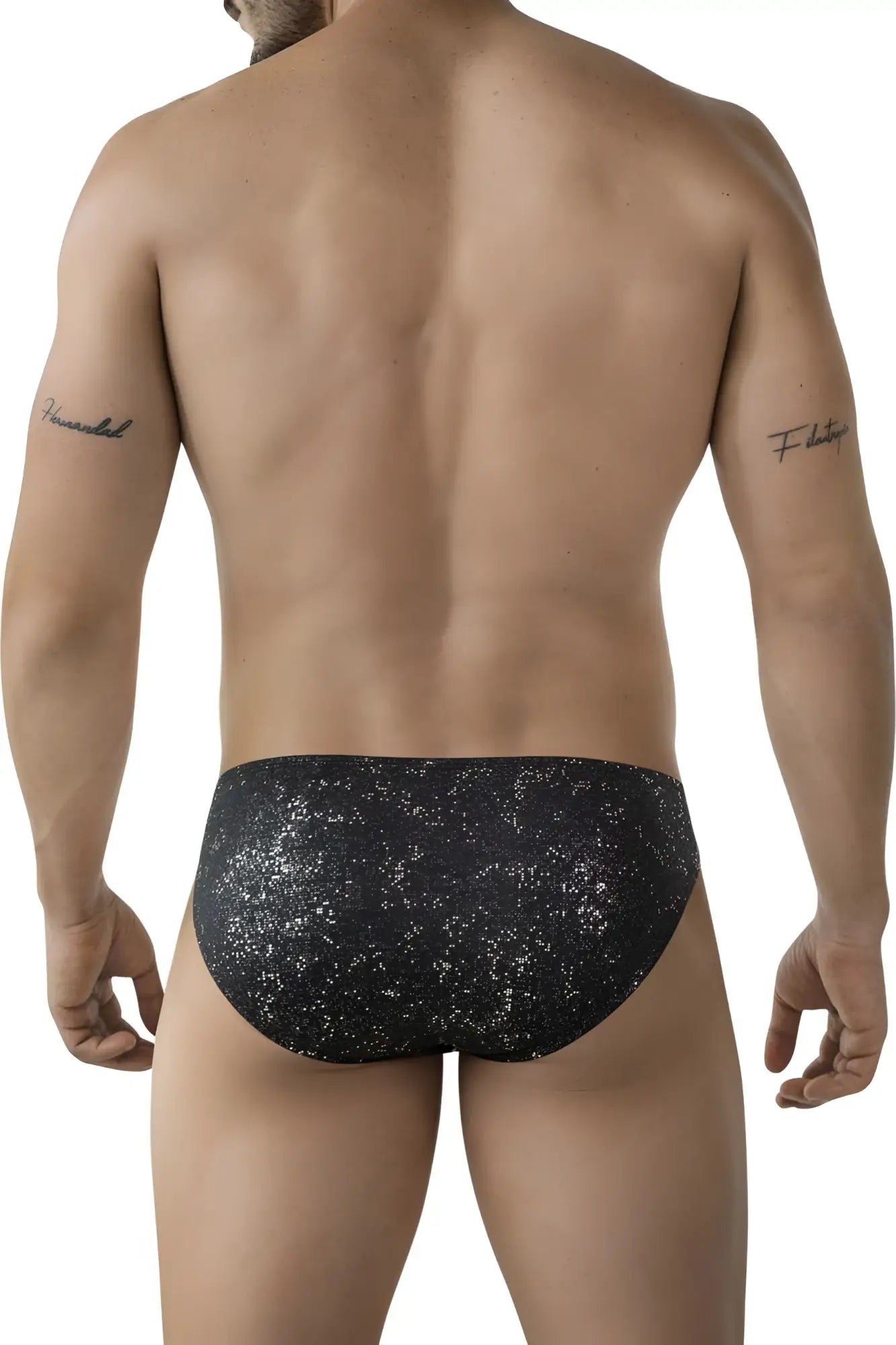 Black cleverly 2039 galaxy briefs with a sparkling sequined glittery texture for stylish swimwear or underwear use