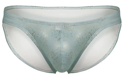 Light blue glittery mesh briefs with white inner lining and clever brand label from clever 2039 galaxy briefs color blue