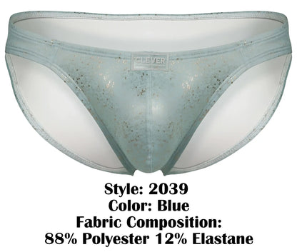 Light blue clever 2039 galaxy briefs made of sheer lace with a subtle glittery pattern and a branded label