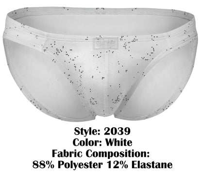 White clever 2039 galaxy briefs with subtle black speckles made from 88 polyester and 12 elastane