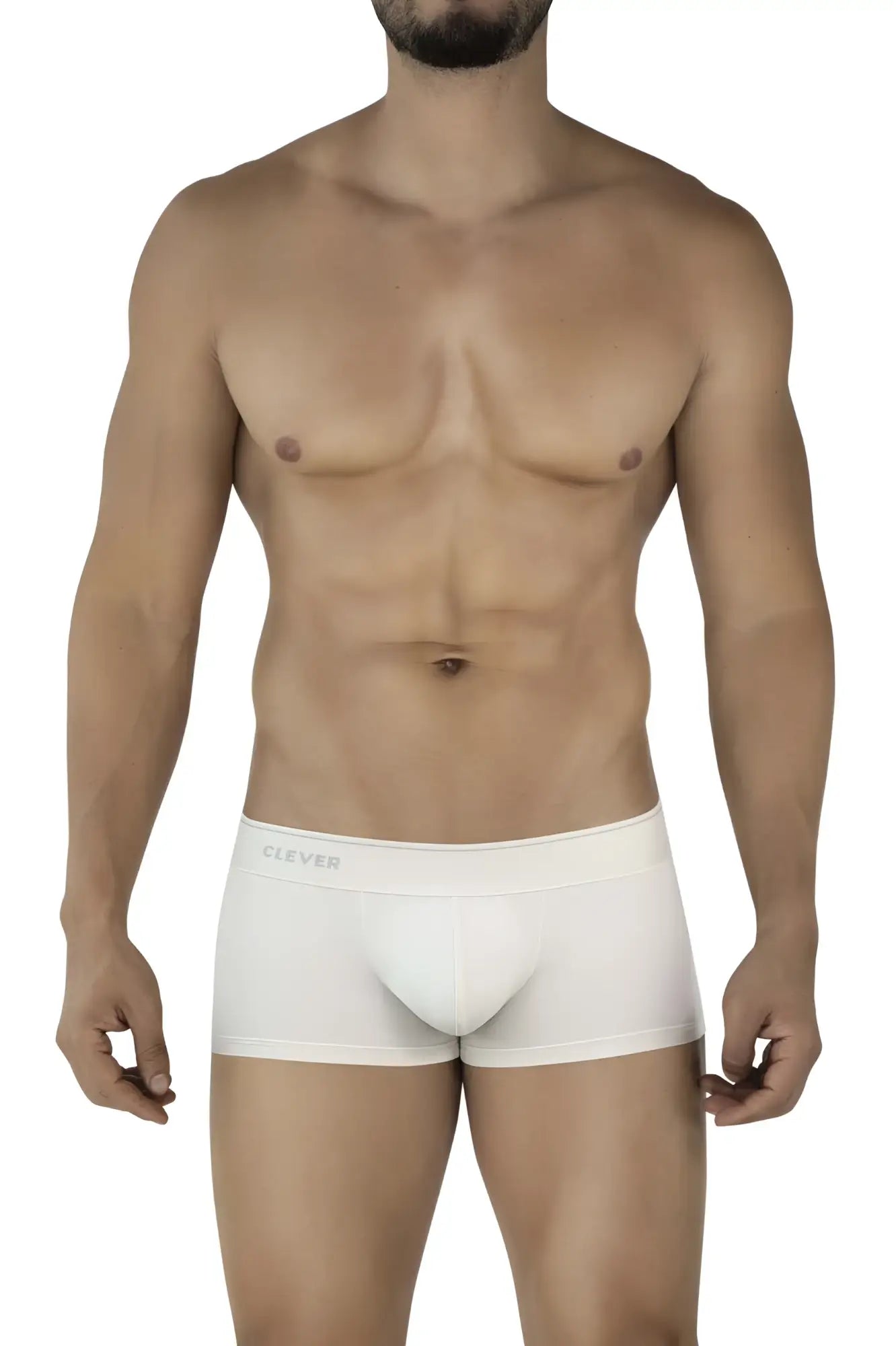 Beige cotton clever 2042 mendoza trunks with a subtle clever logo on the waistband