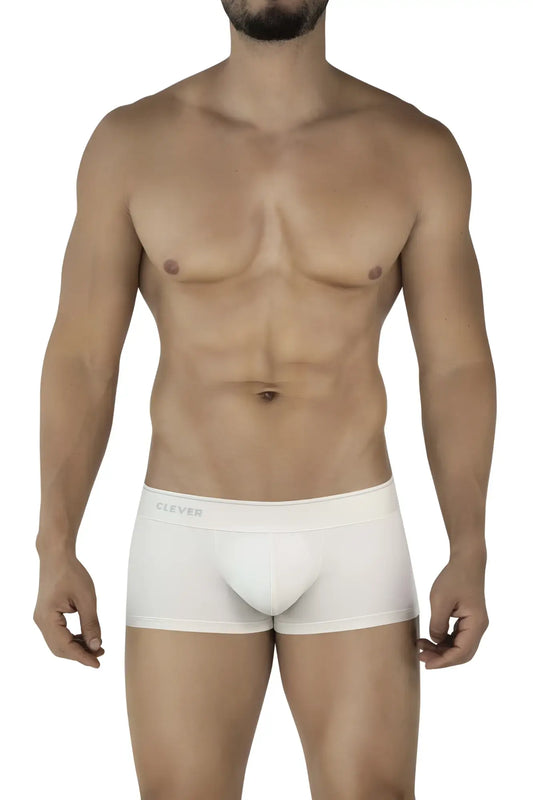 Beige cotton clever 2042 mendoza trunks with a subtle clever logo on the waistband