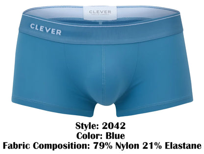Blue clever brand men’s boxer briefs made from 79 nylon and 21 elastane in clever 2042 mendoza trunks color blue