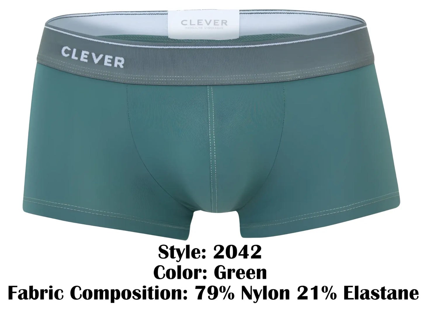 Green clever 2042 mendoza trunks briefs made from 79% nylon and 21% elastane with a comfortable fit