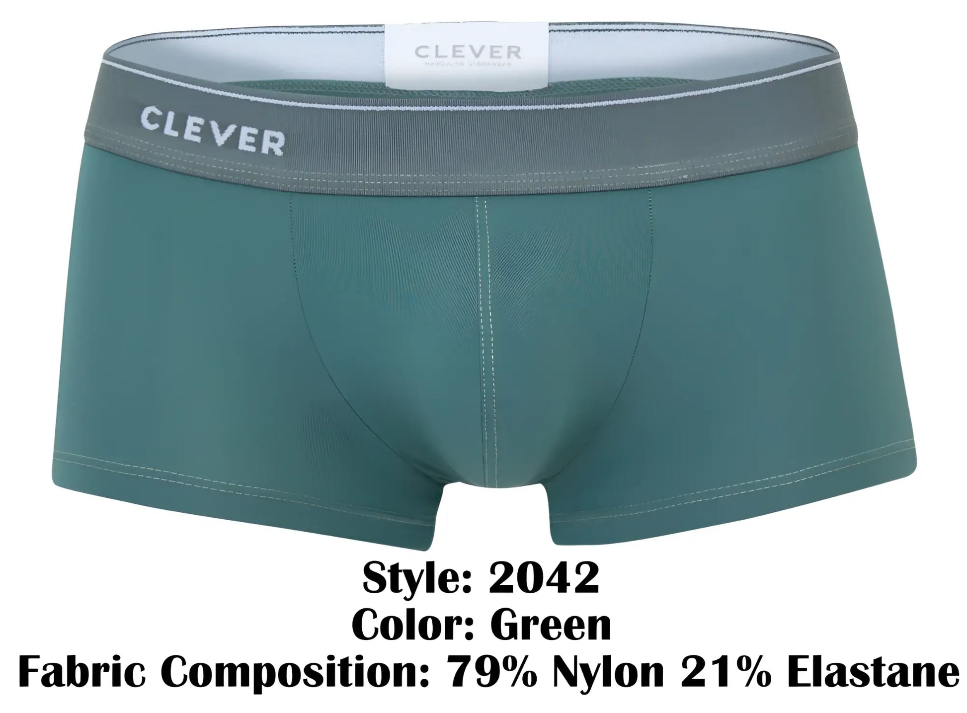 Green clever 2042 mendoza trunks briefs made from 79% nylon and 21% elastane with a comfortable fit