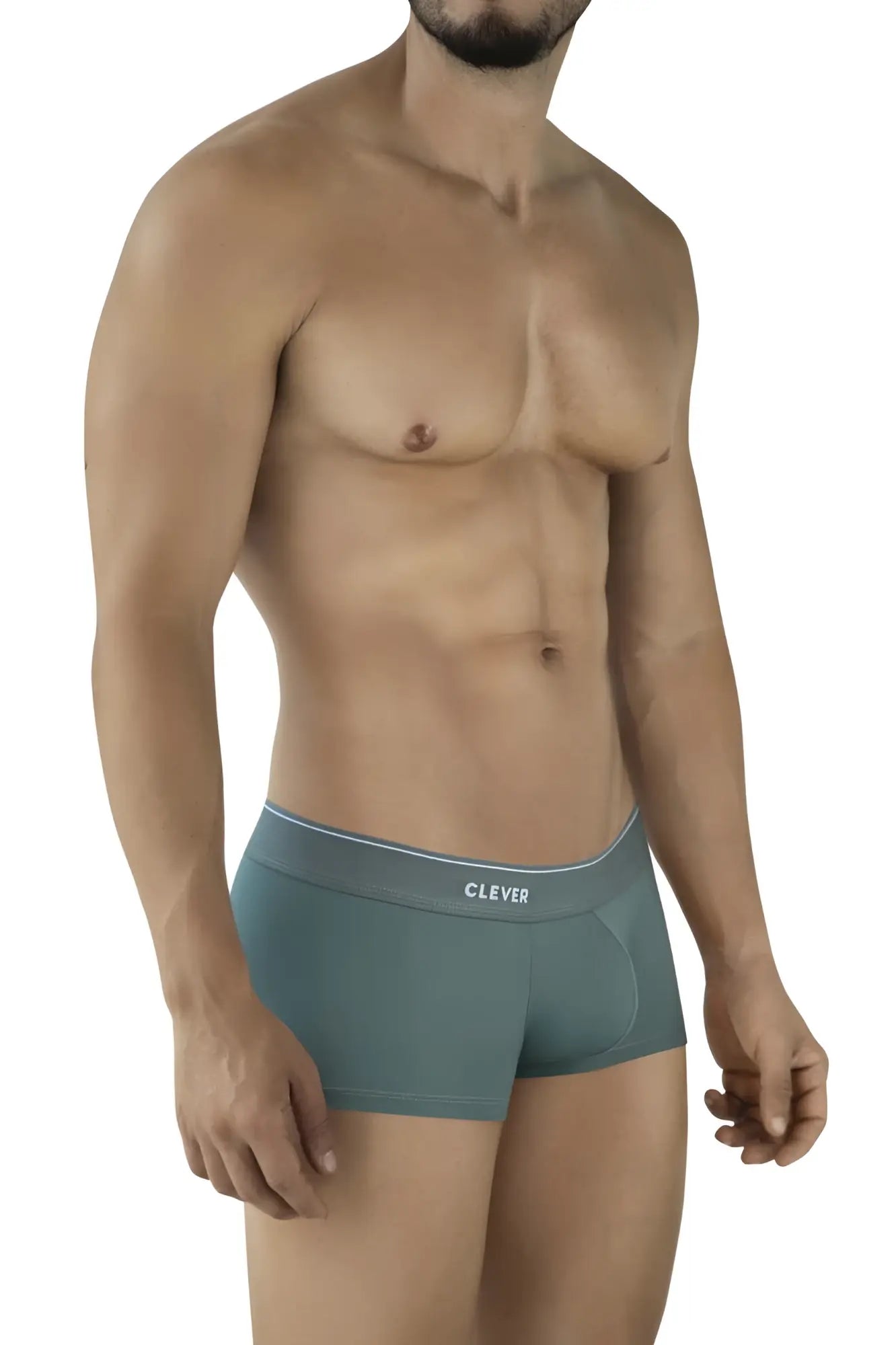 Teal-colored snug-fitting clever 2042 mendoza trunks with white elastic waistband for comfortable daily wear