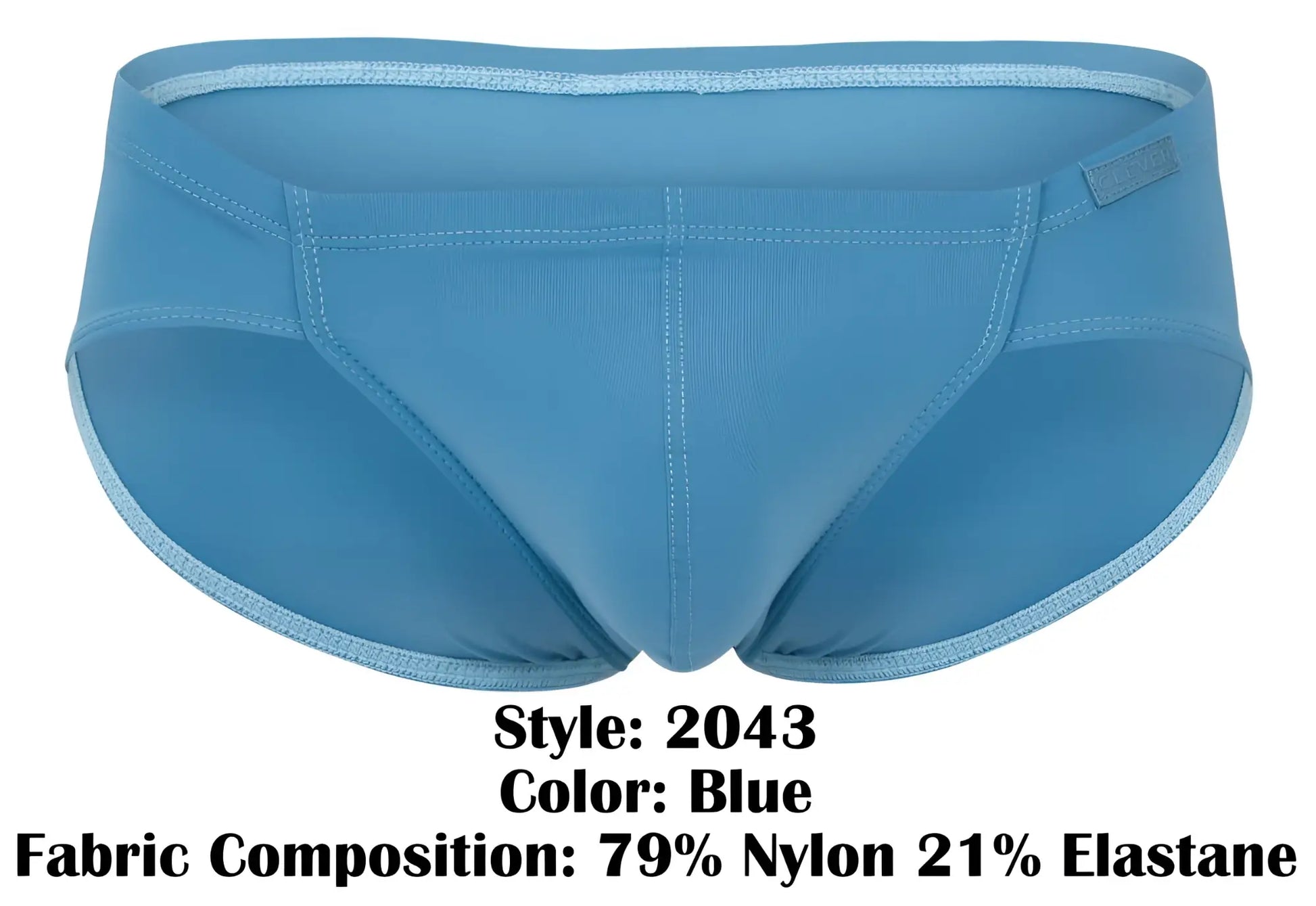 Blue clever 2043 mendoza briefs made of 79% nylon and 21% elastane with subtle ribbed texture and light blue trim