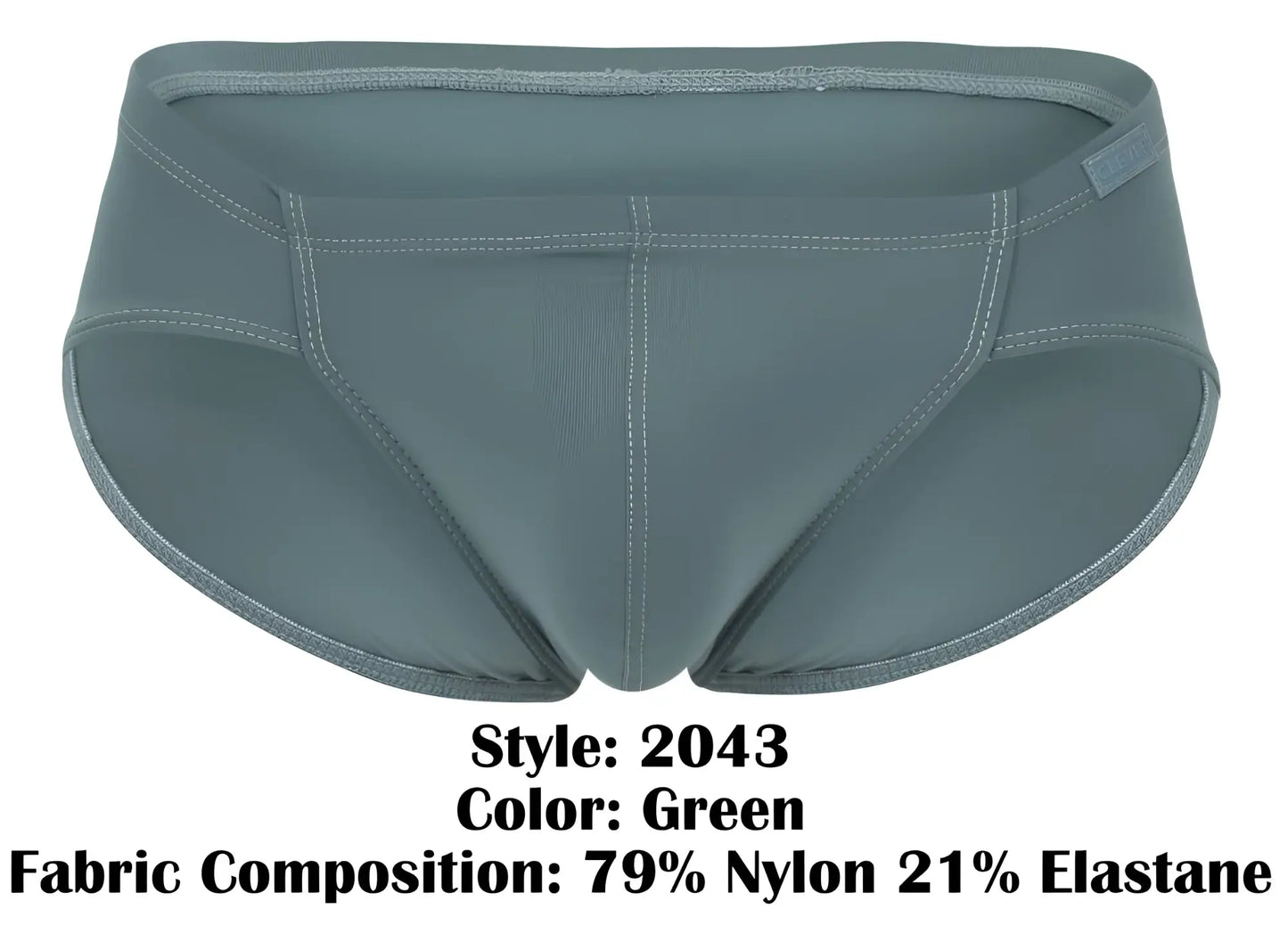 A sleek green clever 2043 mendoza brief made of smooth nylon and elastane blend fabric