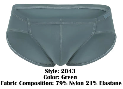 A sleek green clever 2043 mendoza brief made of smooth nylon and elastane blend fabric