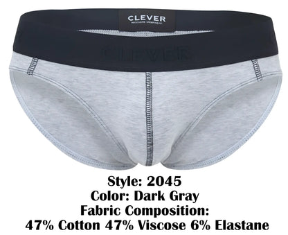 Dark gray clever 2045 catamarca men’s briefs with black waistband and subtle stitching details front view