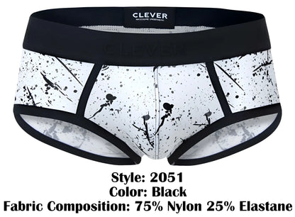 Black splatter-patterned clever 2051 brochazos briefs with black elastic trim made of 75 nylon 25 elastane