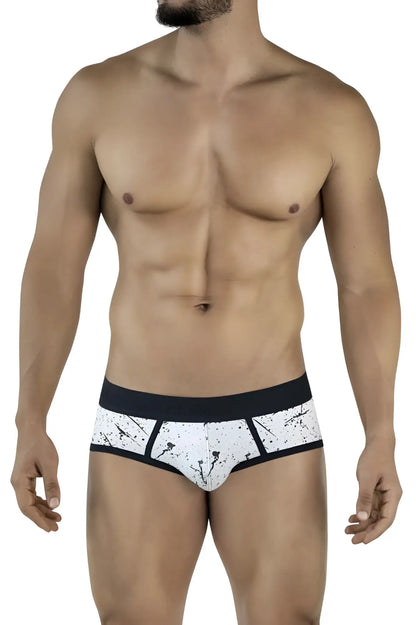 White briefs with black splatter design and solid black waistband clever 2051 brochazos briefs color black