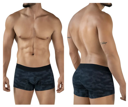 Black camouflage patterned men’s boxer briefs clever 2052 militar trunks with solid black waistband