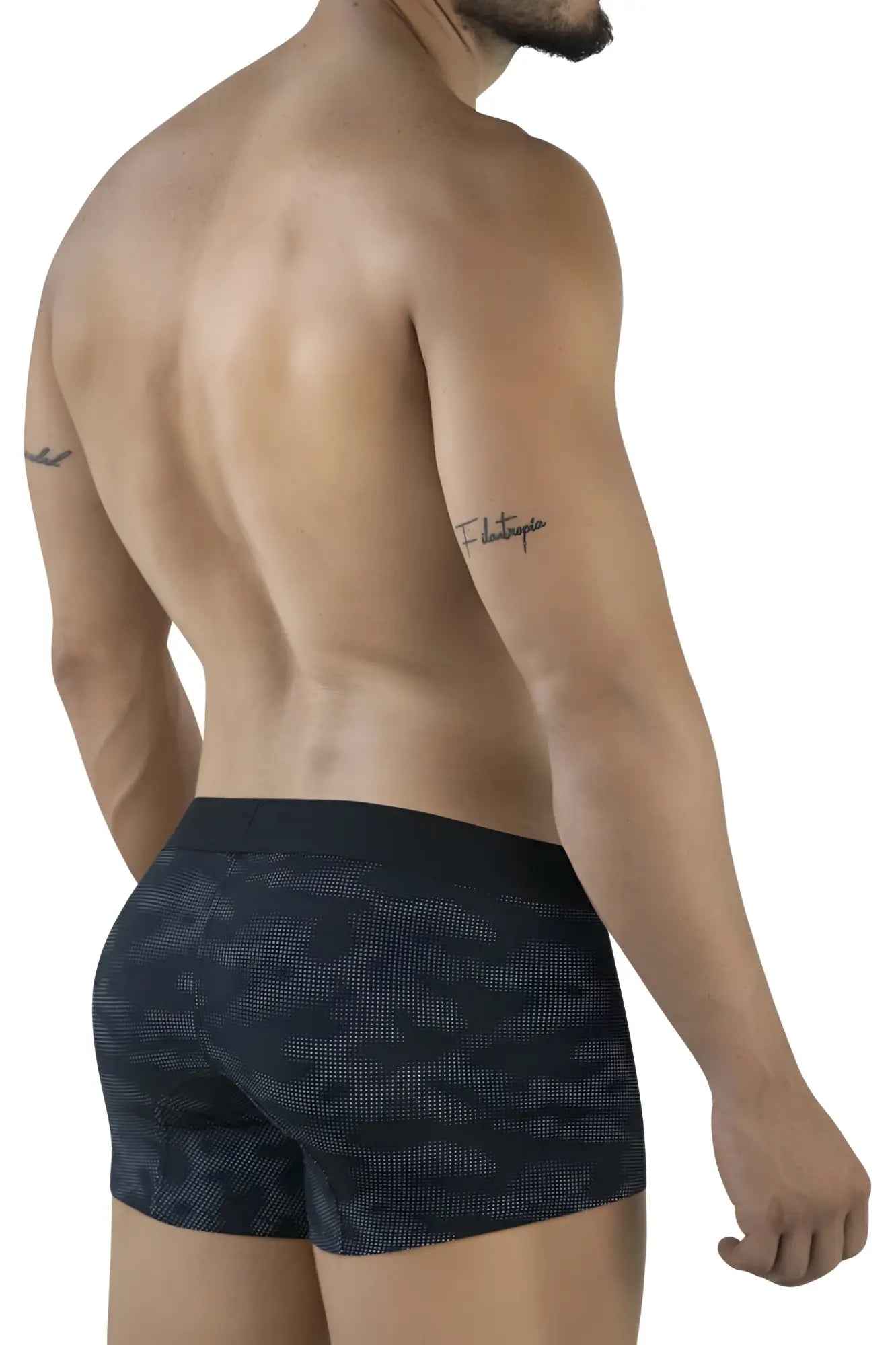 Clever 2052 militar trunks men’s boxer briefs in black and gray camouflage with a solid black waistband