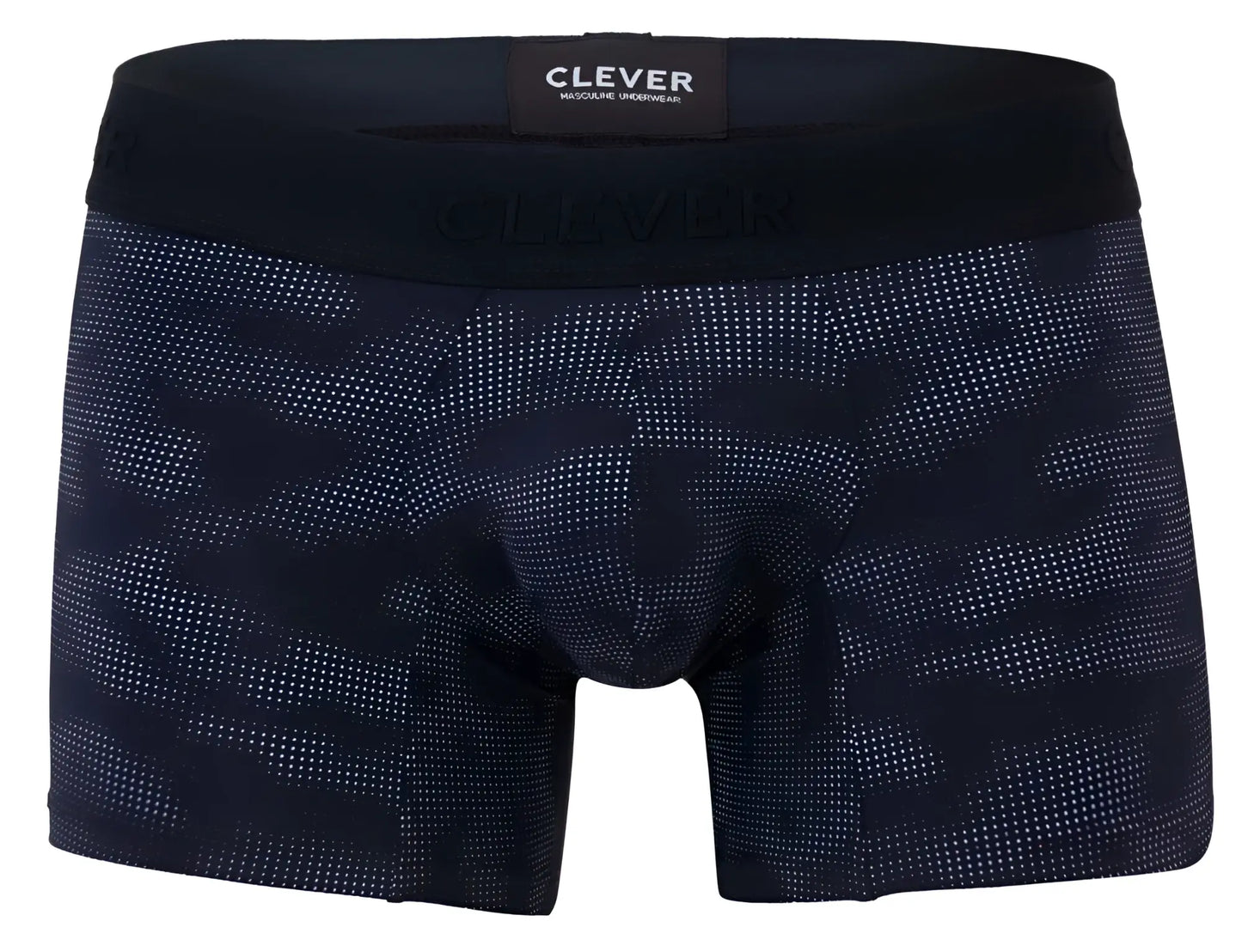 Black clever 2052 militar trunks men’s boxer briefs with subtle navy blue dot camouflage pattern