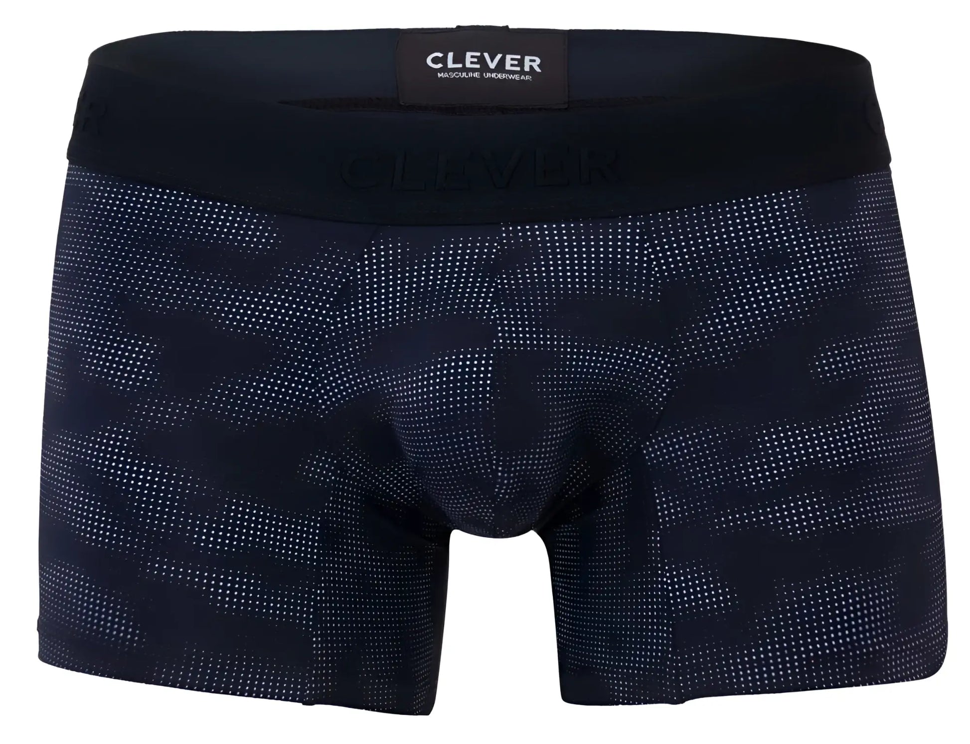 Black clever 2052 militar trunks men’s boxer briefs with subtle navy blue dot camouflage pattern