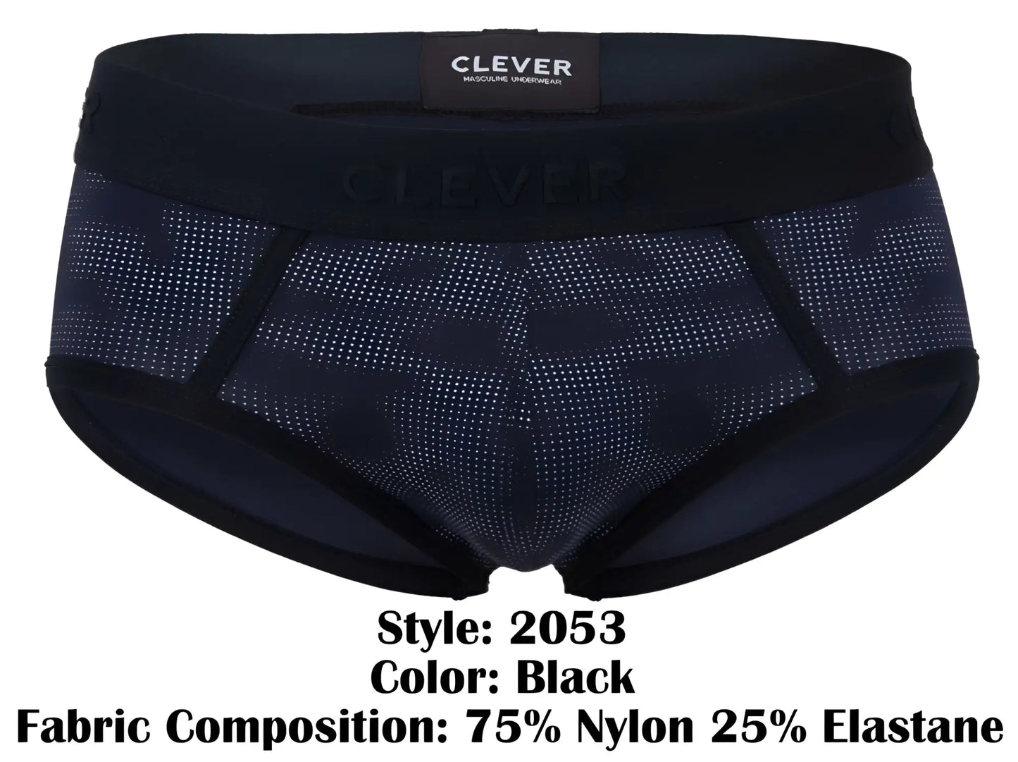 Black clever 2053 militar briefs featuring subtle dot-patterned mesh and elastic waistband for comfortable support