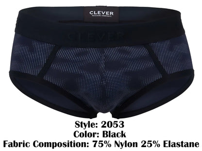 Black clever 2053 militar briefs featuring subtle dot-patterned mesh and elastic waistband for comfortable support