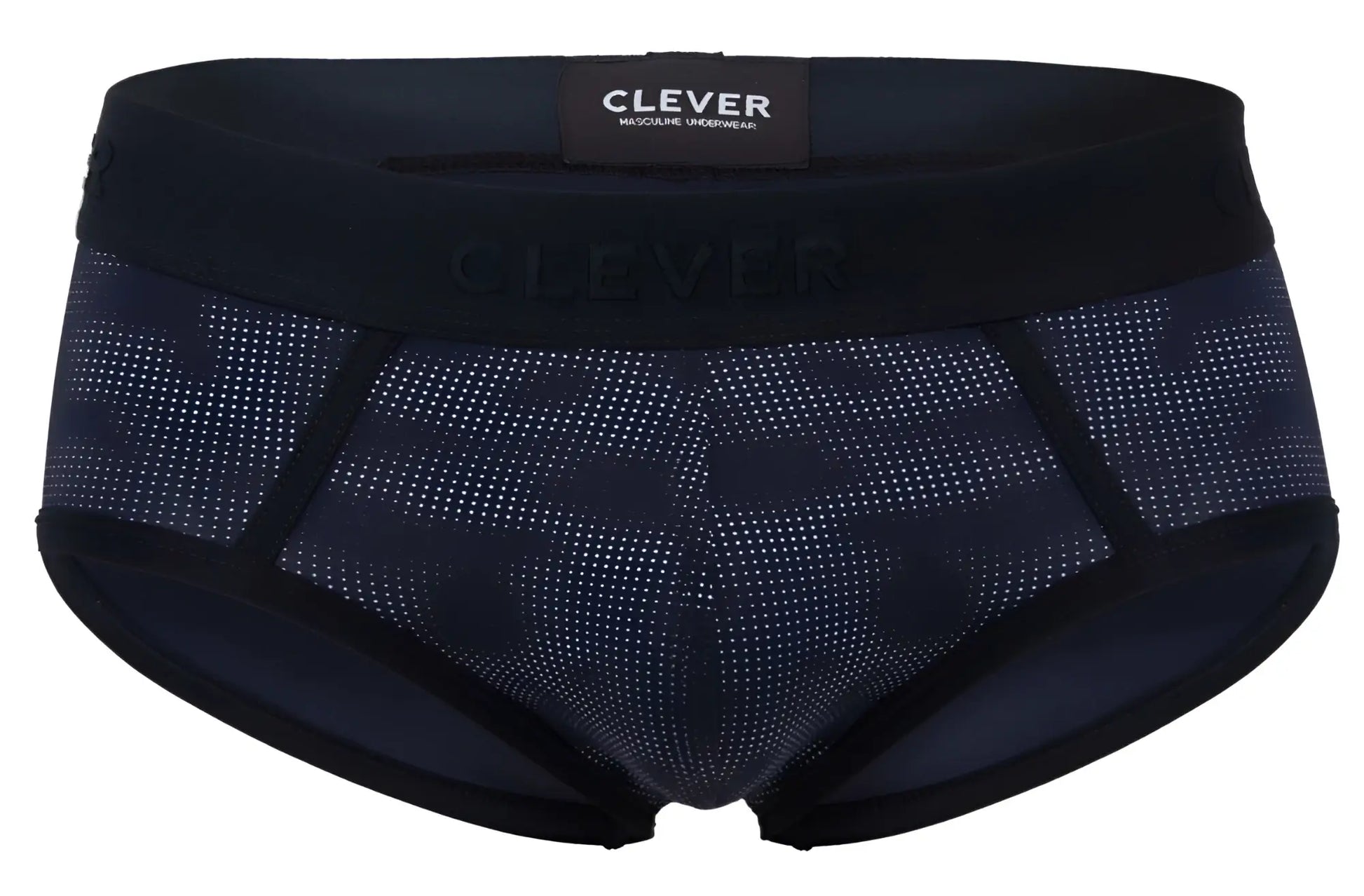 Clever 2053 militar briefs in black feature a subtle dotted pattern with clever embroidered on the waistband