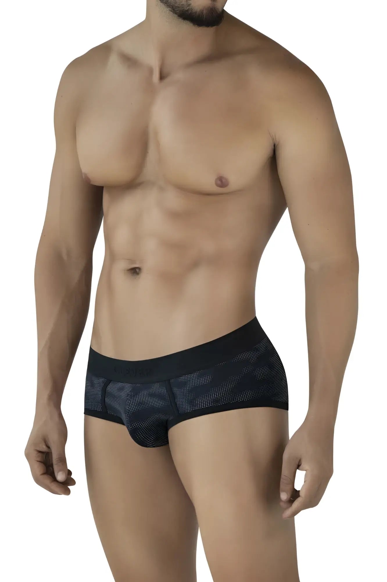 Clever 2053 militar briefs in black feature breathable black mesh with a subtle patterned design for comfortable wear