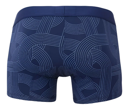 Navy trunks Clever 2054 dark blue boxer briefs with white geometric line pattern made for comfort and style