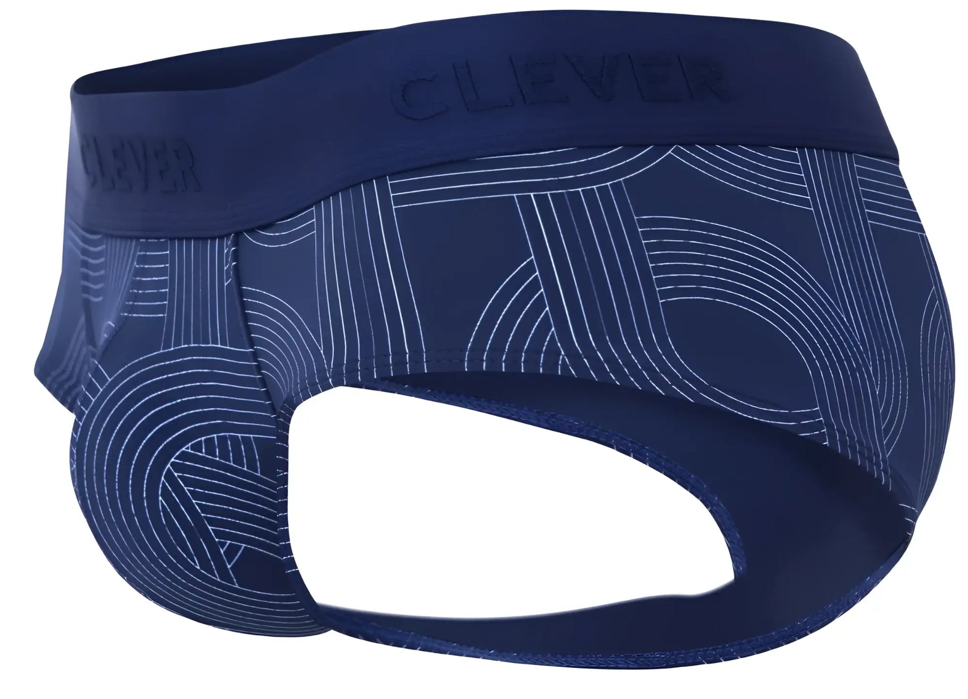Navy blue clever 2055 men’s briefs with subtle white geometric line pattern in dark blue fabric