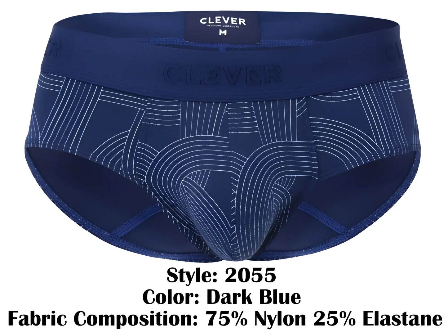 Clever 2055 navy briefs in dark blue with subtle white geometric pattern and elastic waistband with brand label