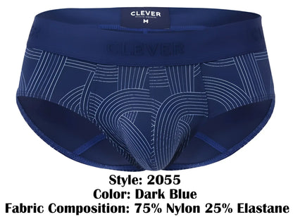 Clever 2055 navy briefs in dark blue with subtle white geometric pattern and elastic waistband with brand label