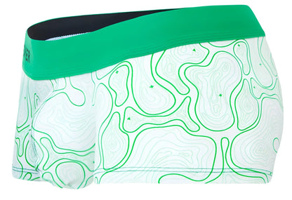 Clever 2056 maze trunks are green and white patterned boxer briefs with a bold green waistband for comfortable wear