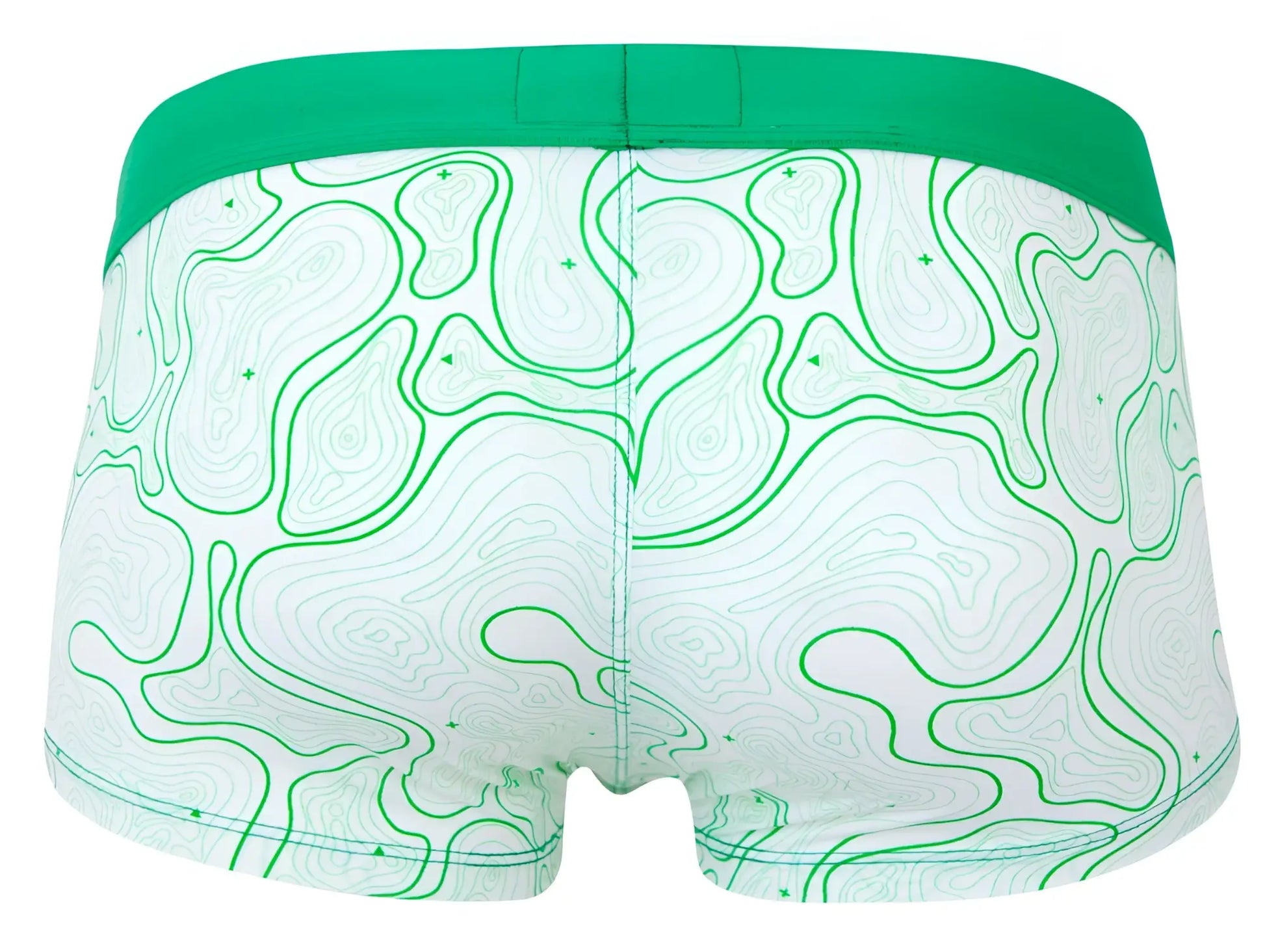 White briefs with green topographic map pattern and solid green waistband clever 2056 maze trunks color green