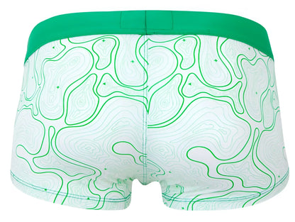 White briefs with green topographic map pattern and solid green waistband clever 2056 maze trunks color green