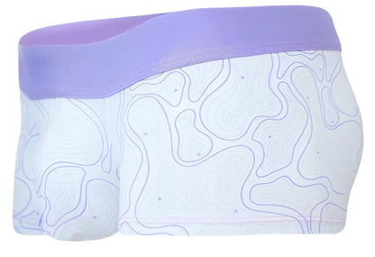 Lavender and white clever 2056 maze trunks briefs with topographic line pattern in lilac color