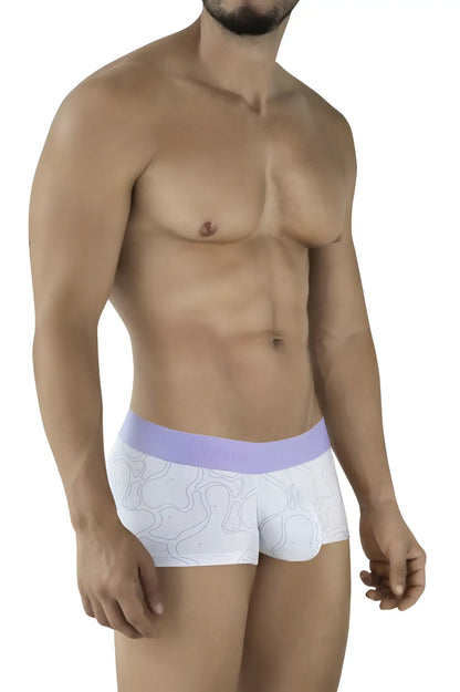 White boxer briefs clever 2056 maze trunks color lilac with lavender waistband and gray abstract line pattern