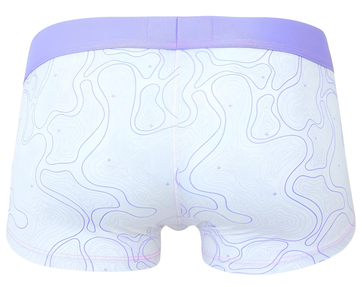 White boxer briefs clever 2056 maze trunks lilac with lavender waistband and subtle purple topographic line patterns