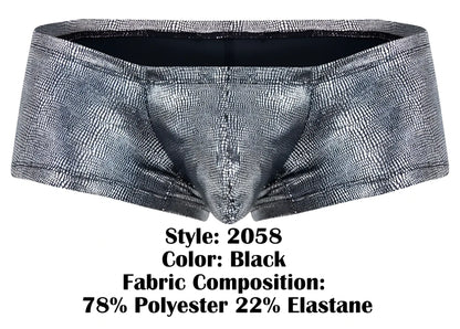 Black clever 2058 sparkles trunks briefs with metallic silver crocodile skin texture and elastic waistband